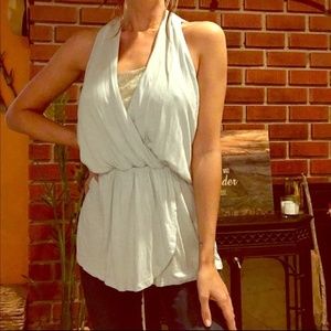 Grecian Goddess Top, Powder Blue and Beige Lace